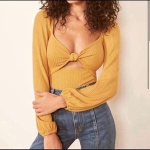 Mustard yellow keyhole reformation top